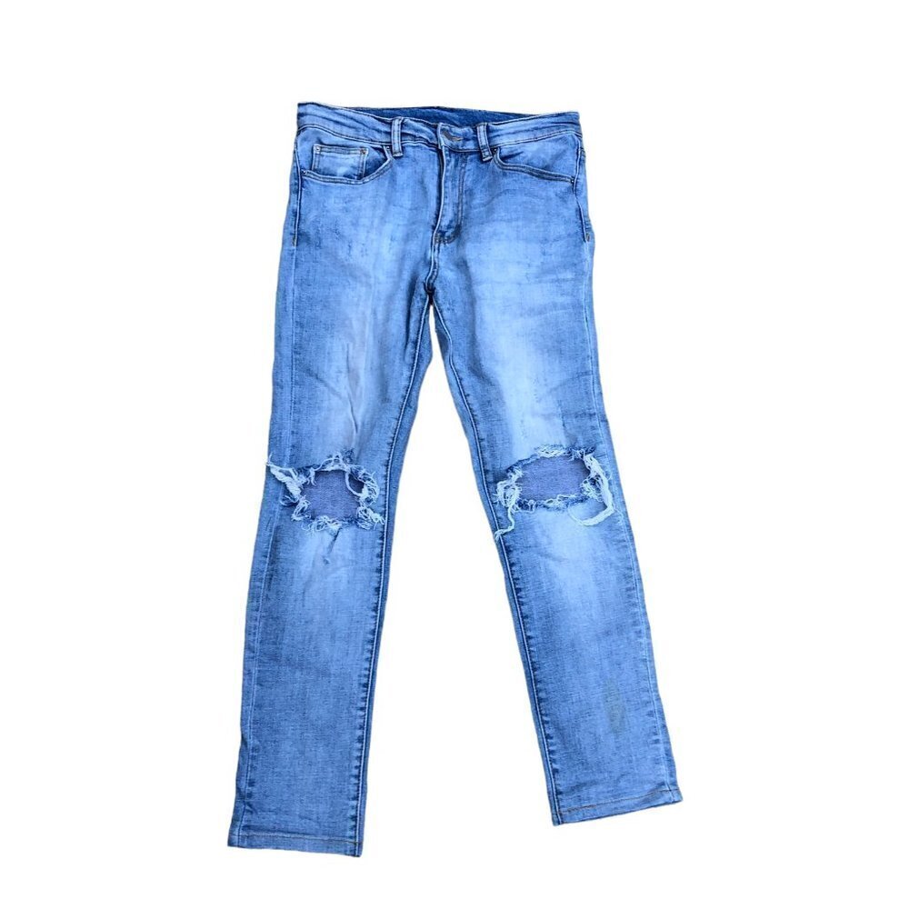 MNML Ripped Denim Jeans Men's 31 Skinny Leg Light Wash Blue Pants​​​​​​